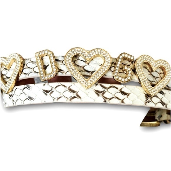 Dolce & Gabbana NWOT Vtg Y2K Phyton Snake Rhinestone Heart LOVE DG Skinny Belt - Picture 10 of 16